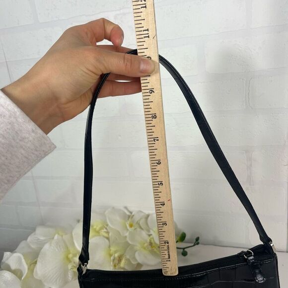 Amanda Smith Shoulder bag Faux Croc embossed Black Small Y2K - Picture 10 of 15
